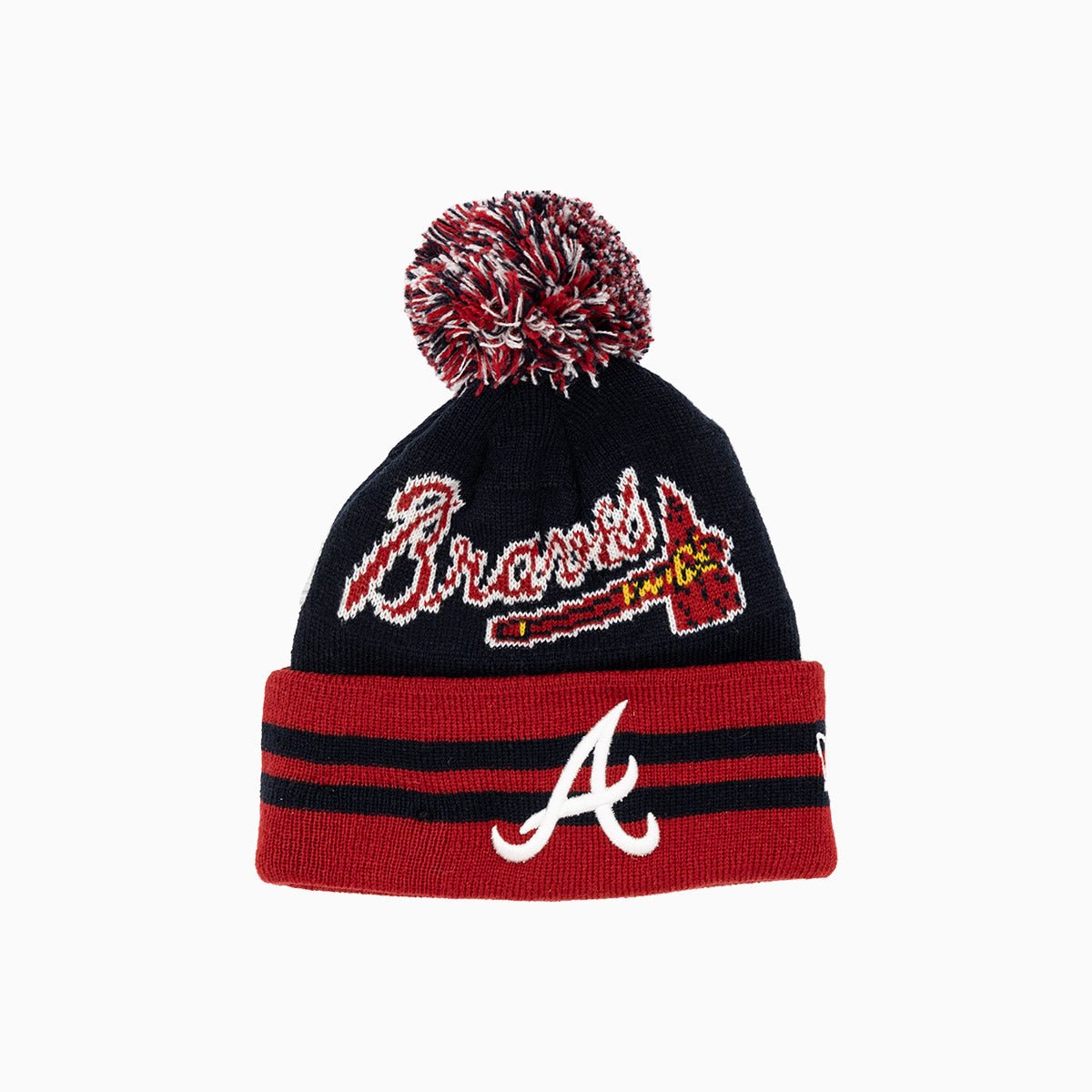 Atlanta Braves MLB Pom Beanie Knit Hat for Kids - Warm Winter Hat for Boys & Girls - Perfect for Baseball Games, Outdoor Sports & Cold Weather