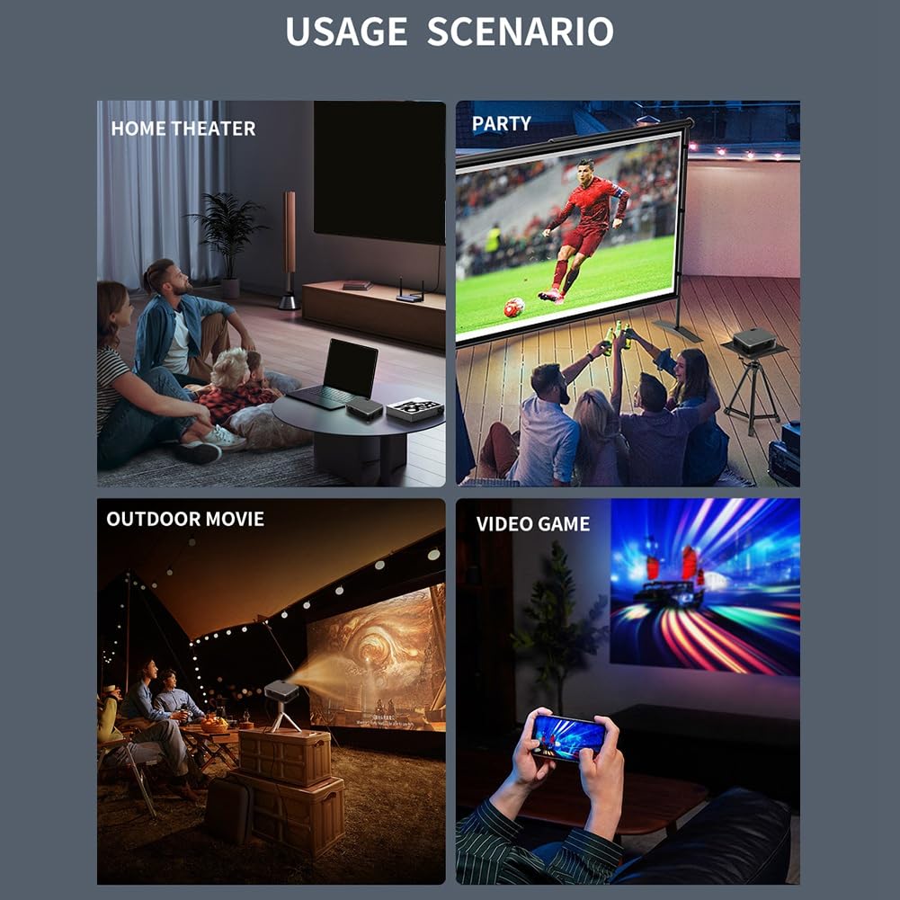 Eighosee Mini Projector for iPhone Android - 1080P HD Portable Projector with WiFi, Bluetooth, UK Plug | Home Theater, Outdoor Movie Nights, Gaming, Business Presentations