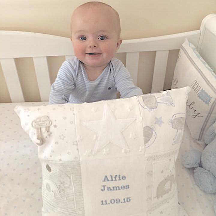 Patchwork Baby Celebration Cushion - Handmade Newborn Gift for Christening, Baby Shower & Nursery Decor - Perfect for Photo Props & Special Occasions