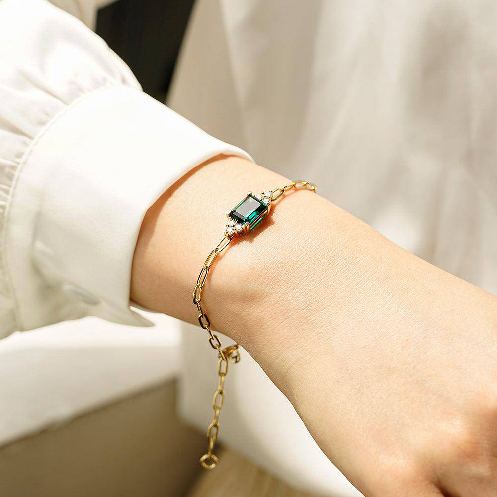 4 CT. Emerald Cut Emerald Paperclip Bracelet - Elegant Green Gemstone Jewelry for Women, Perfect for Weddings, Parties & Everyday Wear