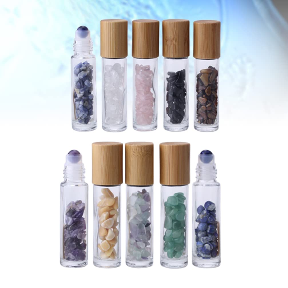 Uonlytech 10-Pack Refillable Perfume Roller Bottles with Crystal Stone Roller Balls - Essential Oil, Lip Gloss & Cosmetic Travel Bottles for DIY Beauty, Aromatherapy & On-the-Go Use