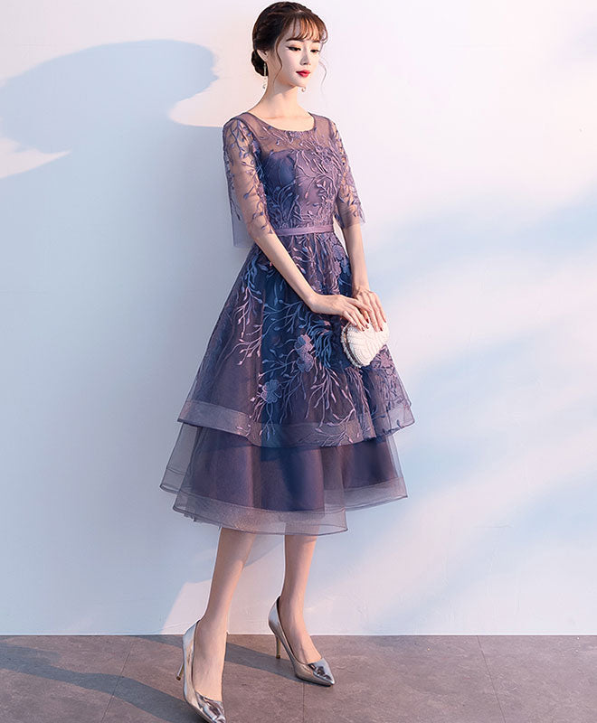 Elegant Purple Tulle Lace Short Prom Dress with Scoop Neck - Homecoming Party, Sweet 16, Quinceañera, Formal Dance, Evening Gala & Special Occasions