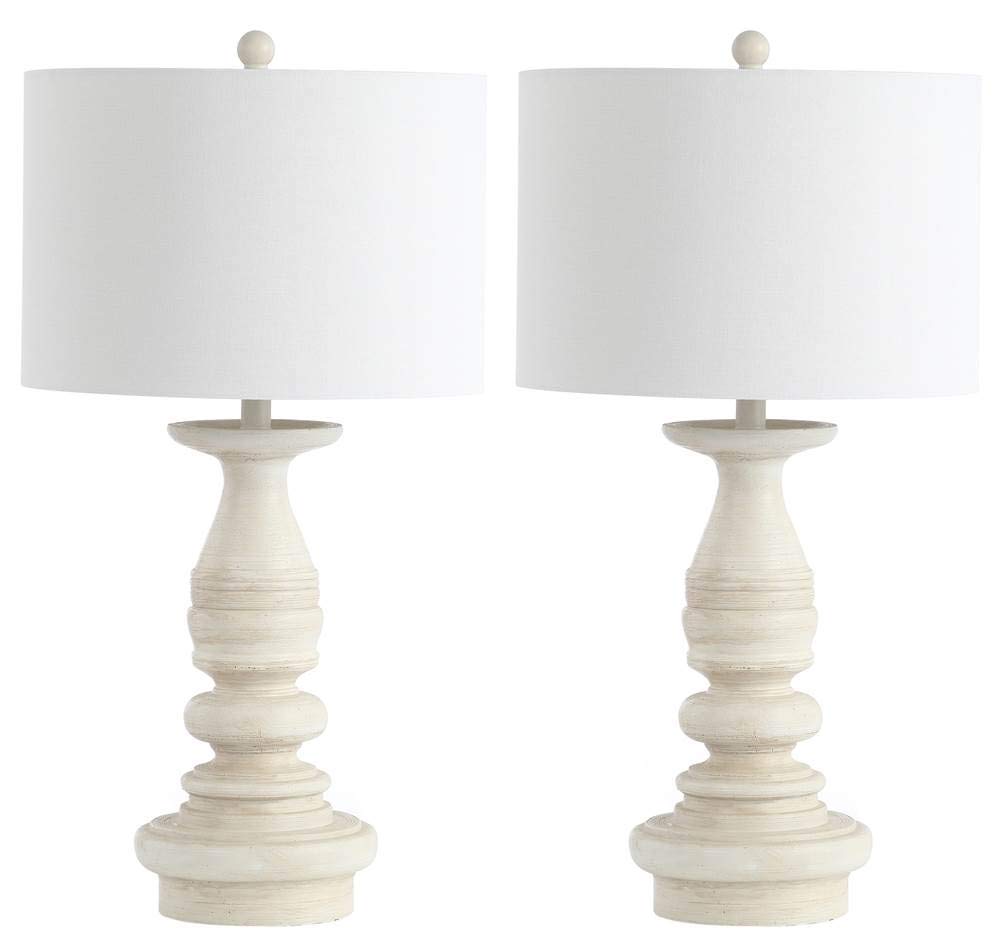 SAFAVIEH Jareth 29-inch White Wash Table Lamp Set of 2 with LED Bulbs - Modern Bedside Lighting for Bedroom, Living Room & Home Office - Perfect for Reading, Working & Ambient Decor
