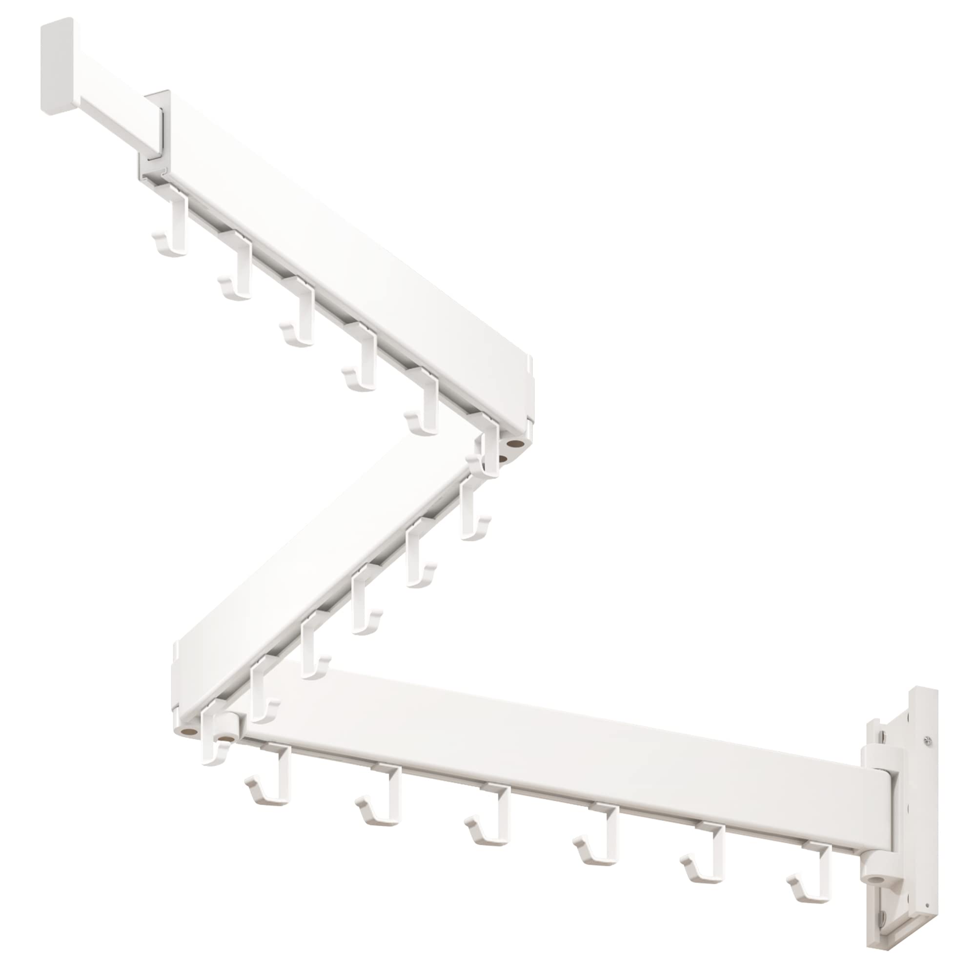 Wall Mounted Clothes Drying Rack - Space Saving Collapsible & Retractable Laundry Organizer with Hooks (White) - Perfect for Small Apartments, Bathrooms & Balconies