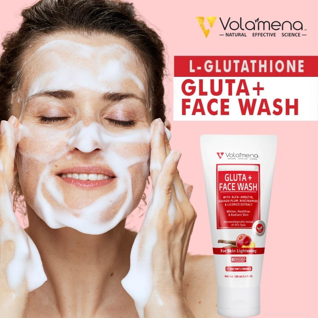 Volamena L-Glutathione Face Wash for Brightening & Glow - 100ml Daily Cleanser for Radiant Skin | Men & Women | Perfect for Morning & Night Skincare Routine