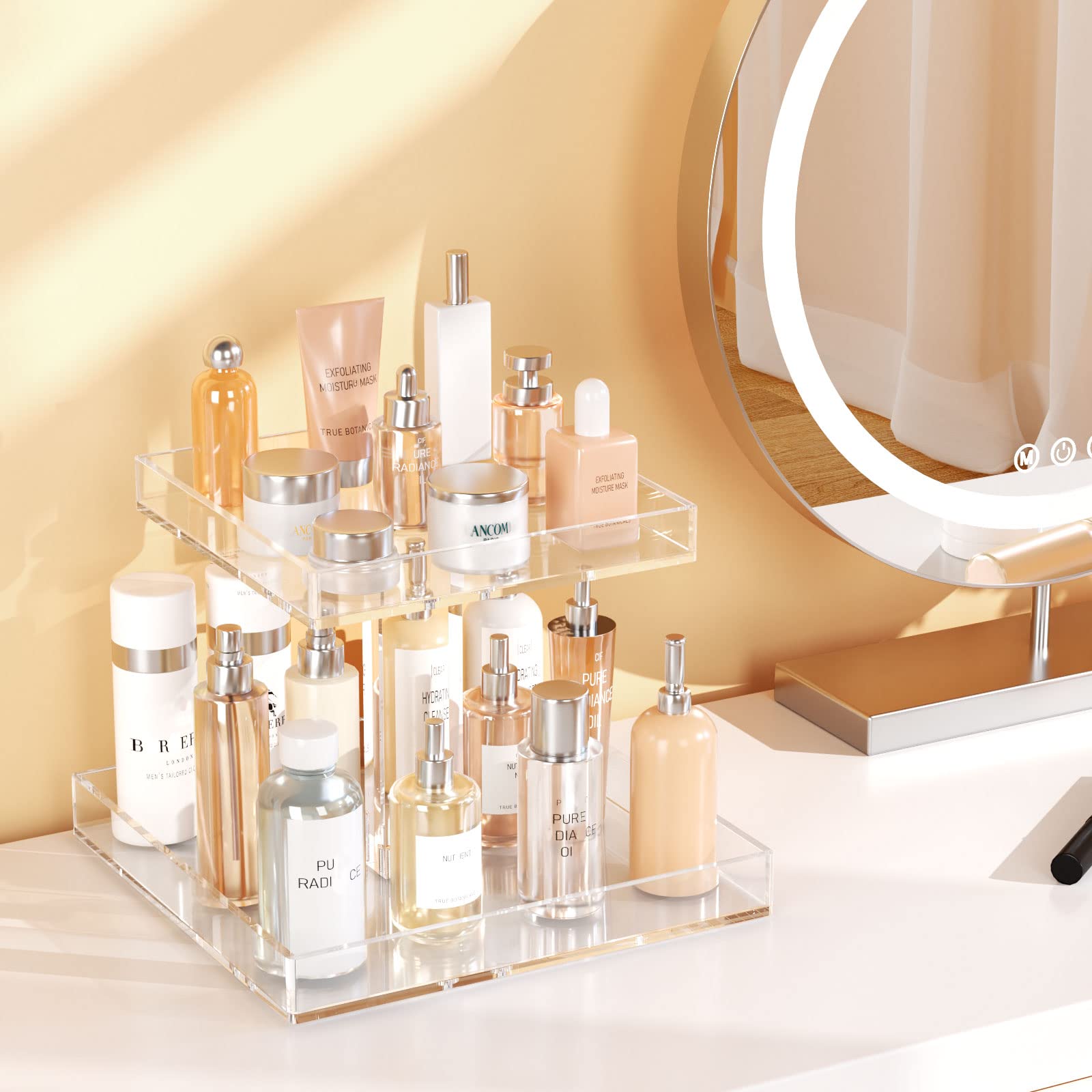 NIUBEE 2-Tier Clear Acrylic Bathroom Organizer | Makeup & Perfume Storage Tray for Vanity, Dresser & Countertop | Space-Saving Cosmetic Display for Bedroom & Bathroom Decor