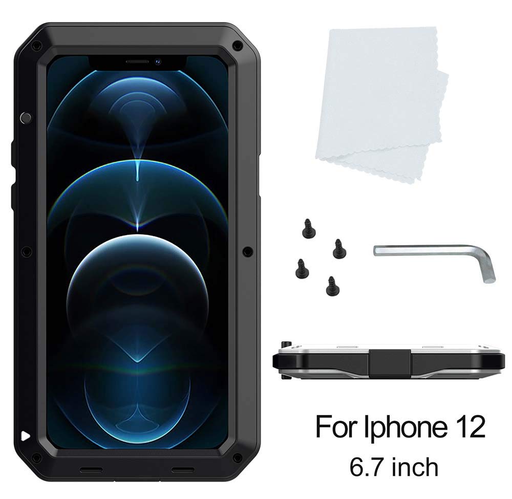 **Amever Heavy Duty Shockproof iPhone 12 Pro Max Case – 360° Full Body Protection, Aluminum Metal Frame & Built-in Screen Protector – Tough Armor Design for iPhone 12 Pro Max 6.7