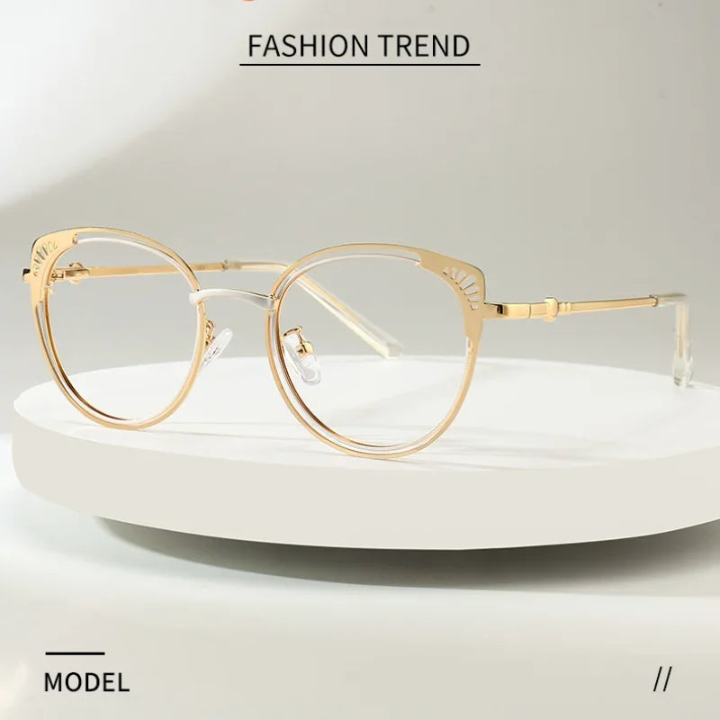Stylish Aror Women's Full Rim Round Cat Eye Eyeglasses Frame 49748 - Lightweight Alloy Metal Glasses for Work, Reading & Fashion Accessories