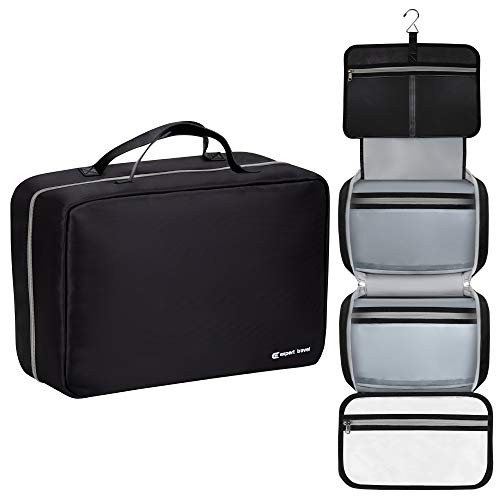 Extra Large 42x14 Inch Leak Proof Toiletry Bag for Men & Women - Clear Pockets, Detachable Compartment - Perfect Makeup & Cosmetic Travel Organizer (Black) | Ideal for Gym, Camping & Business Trips