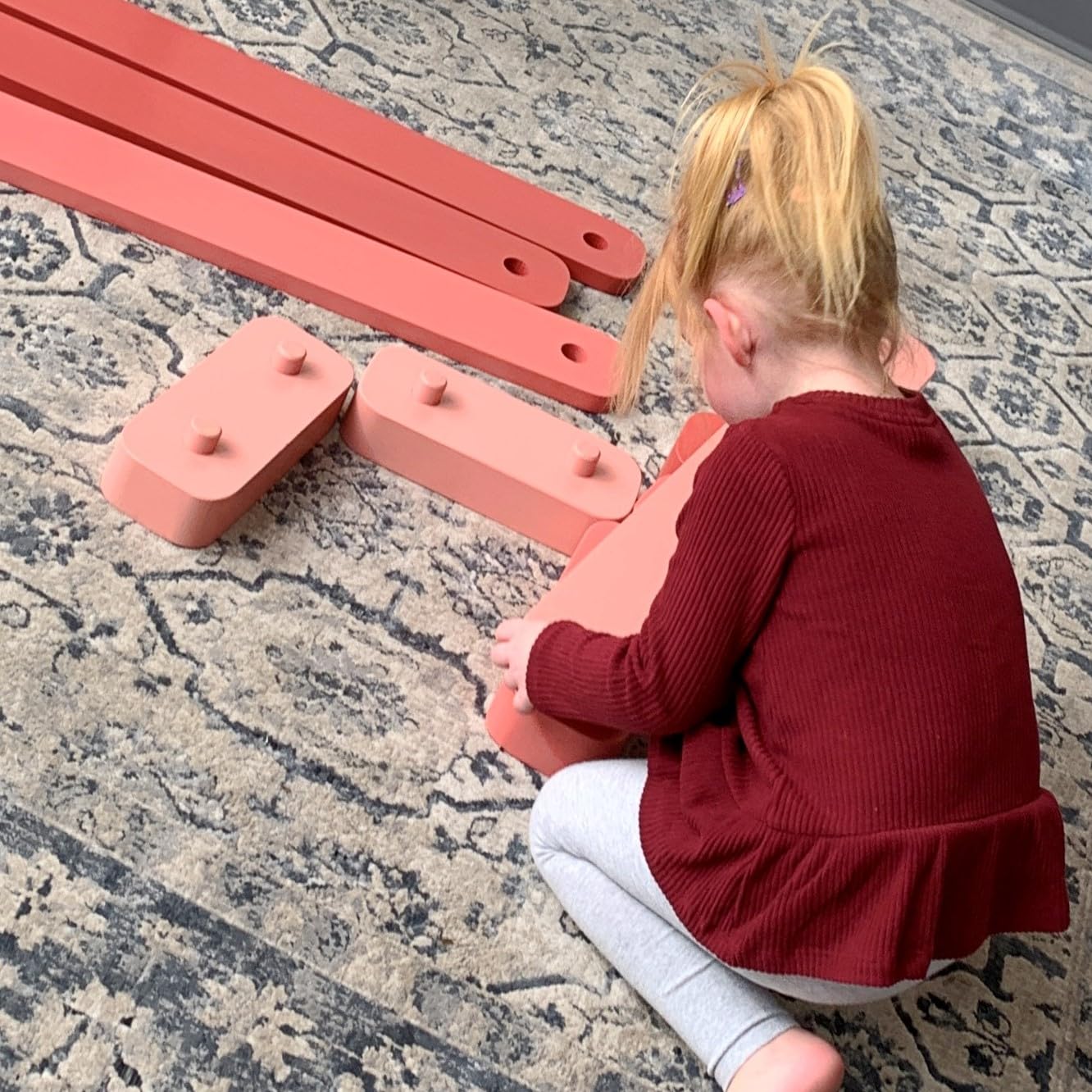JumpOff Jo Wooden Balance Beam Set for Kids - 12-Piece Montessori Toy to Improve Coordination & Motor Skills - Indoor & Outdoor Play Equipment for Toddlers (Desert Rose Pink) - Perfect for Backyard Play, Preschool Activities & Birthday Gifts