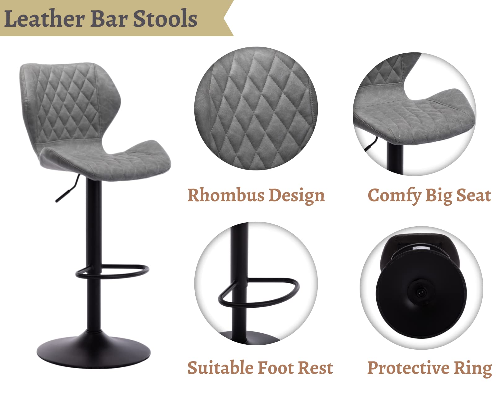 EALSON 4-Piece Adjustable Swivel Bar Stool Set - Modern Faux Leather Counter Height Barstools with Back for Kitchen Island, Bistro, Pub & Dining Room - Grey - Perfect for Entertaining & Casual Dining