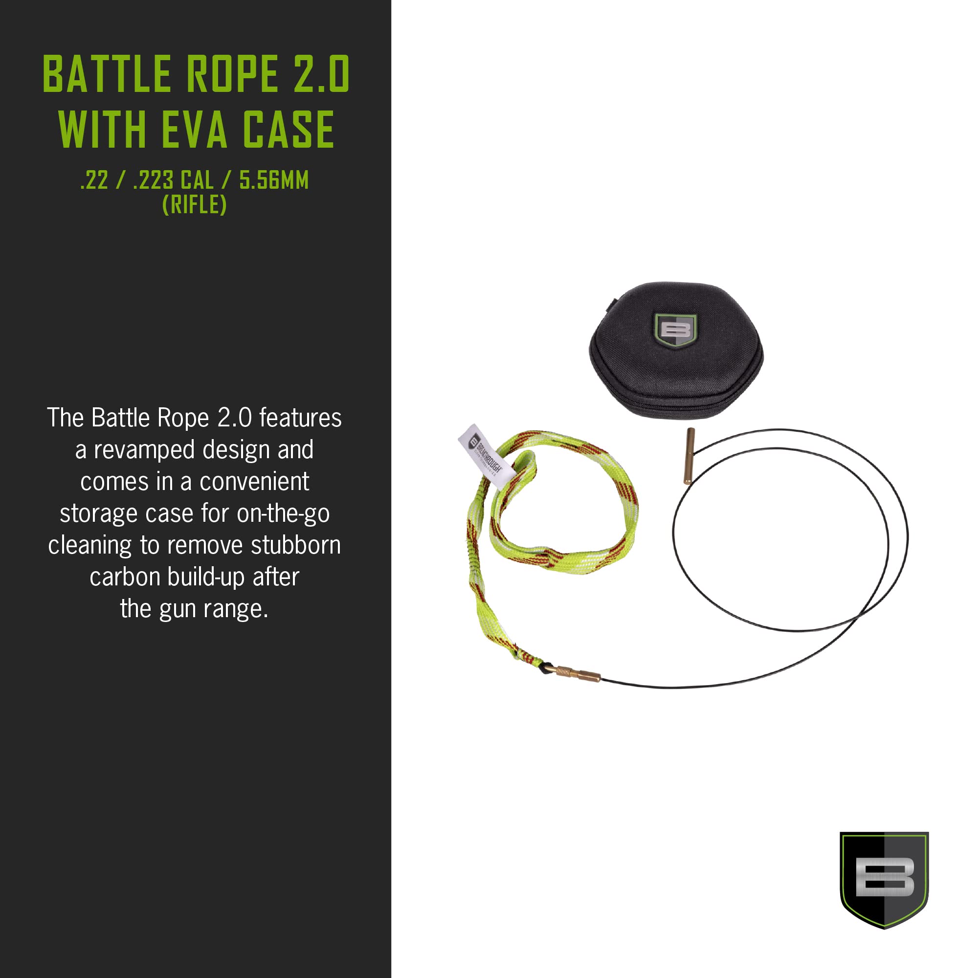 Breakthrough Clean Battle Rope 2.0 Gun Cleaning Kit - Universal for Rifle, Shotgun & Pistol with EVA Storage Case & Brass Handle - Perfect for Firearm Maintenance at Home, Range or Hunting