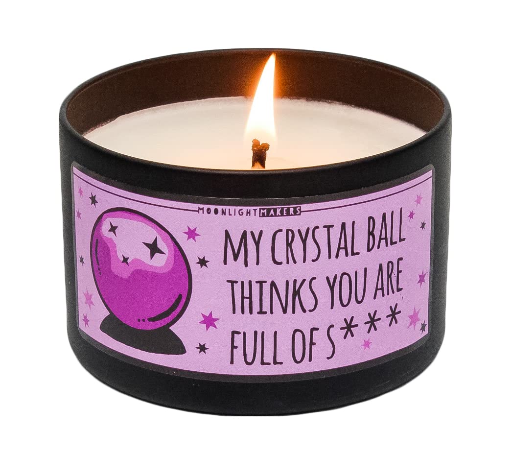 Moonlight Makers 'My Crystal Ball Thinks You're Full Of S***' Handmade Soy Wax Candle - Sea Salt & Orchid Scent, 8oz Tin, 25+ Hour Burn Time | Natural Aromatherapy Candle for Home Decor, Meditation & Gift Giving