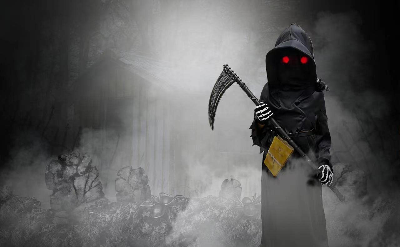 Grim Reaper Costume for Boys - Scary Halloween Outfit Kids Set with Scythe | Ghost Cosplay Costume for Halloween Party & Trick or Treat | Perfect Halloween Gift for Boys