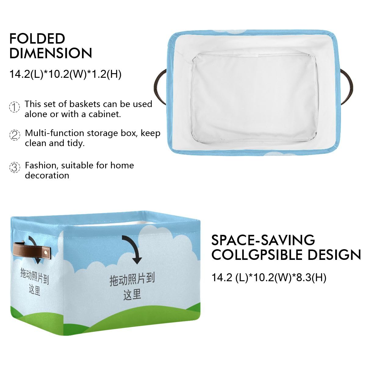 Square Storage Basket Set of 2 - Canvas Storage Bins & Organizers for Closet, Shelf, Home & Office - Perfect for Bedroom, Bathroom, and Kids Room Organization
