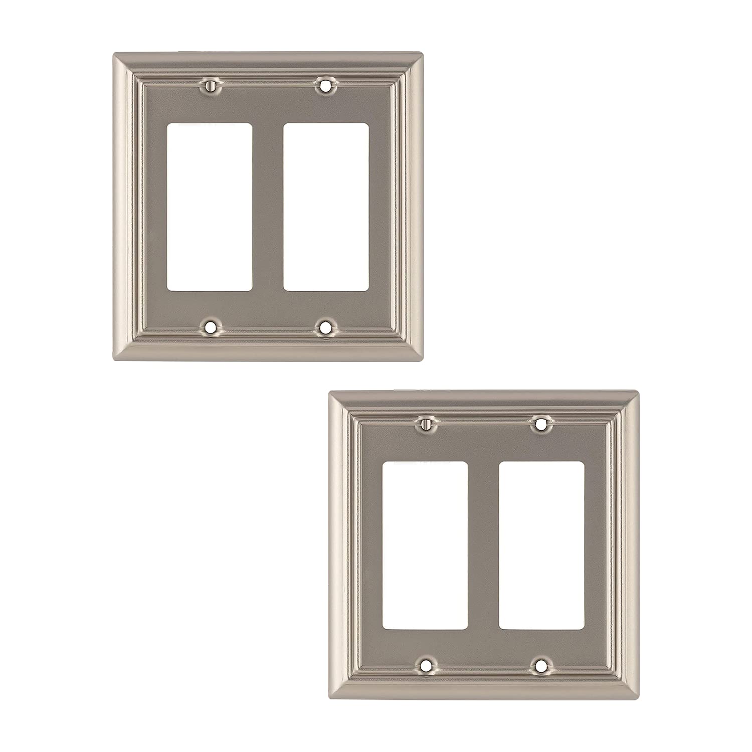 SLEEKLIGHTING Brushed Nickel Outlet Covers & Switch Plates - Decorative Wall Plate Light Switch Cover Beveled Edge - 2 Gang Decorator Size (2 Pack) - Perfect for Home, Office & Commercial Spaces