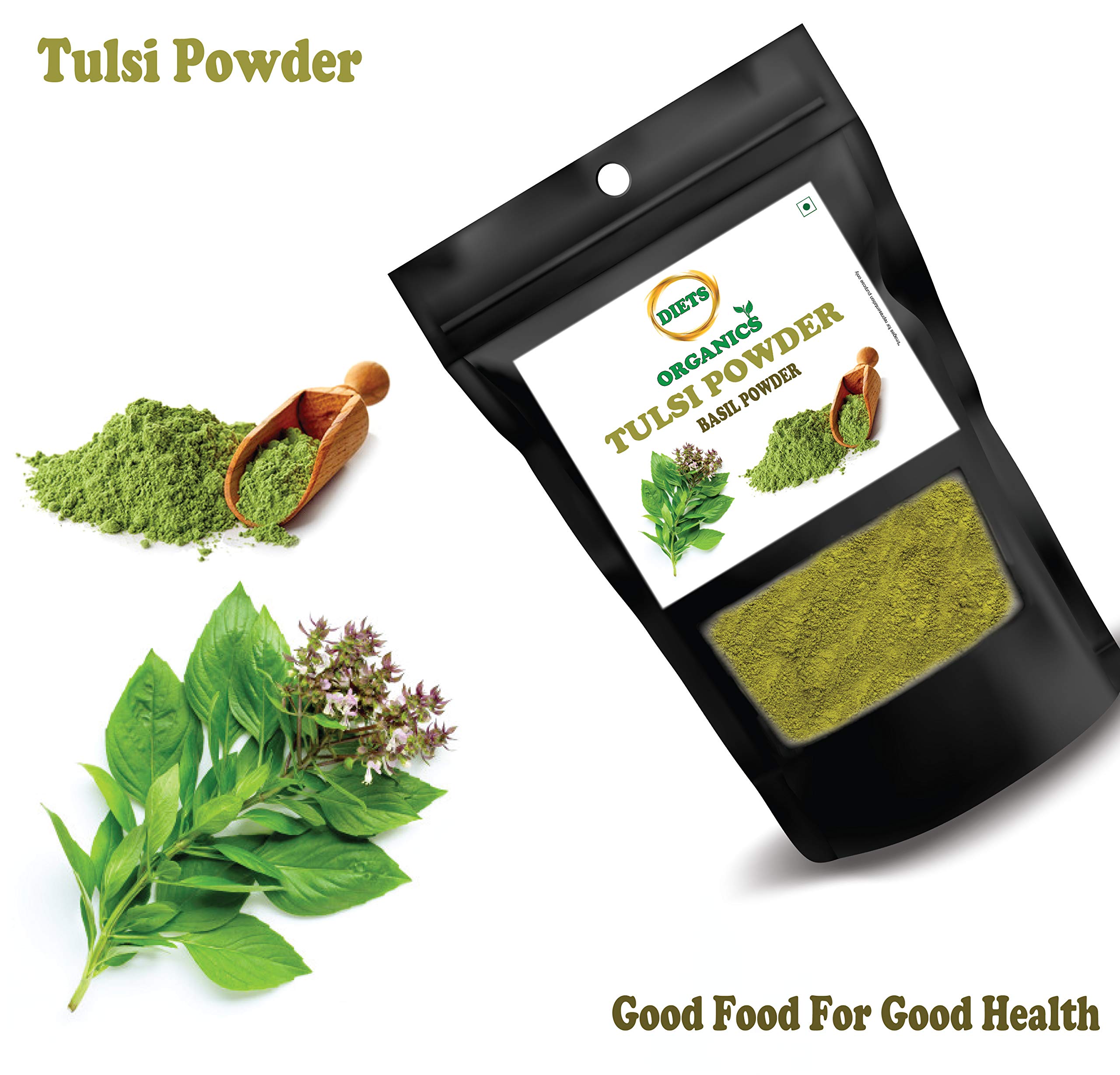 DIETS ORGANICS Pure Thulasi Powder (Tulsi/Basil Leaves Powder) 250g - Natural Ayurvedic Herb for Hair, Skin & Face Care - Perfect for Tea, Cooking & Beauty DIY