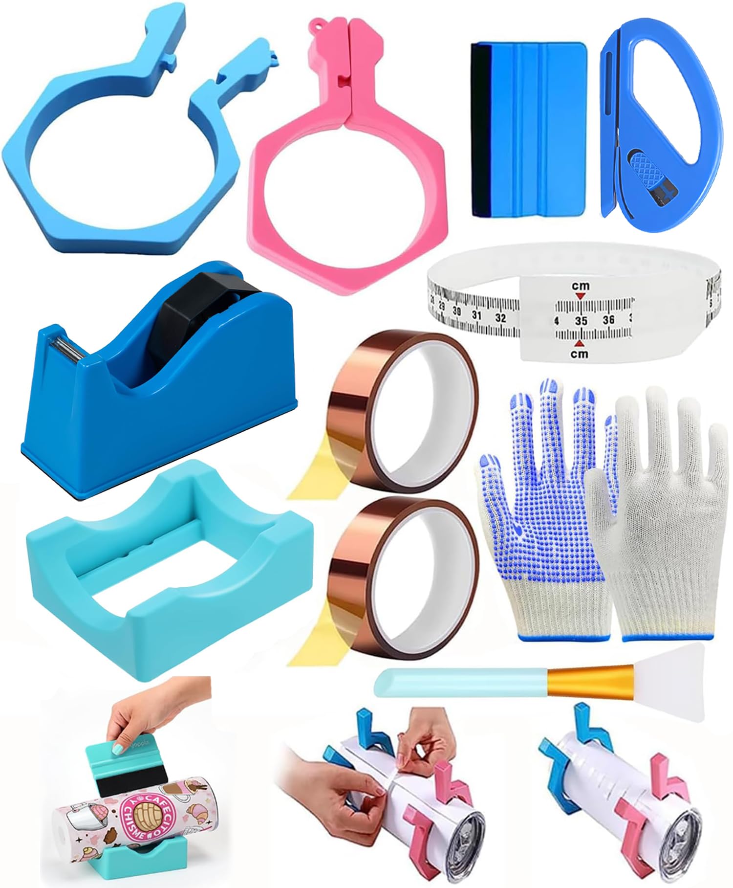 20 Oz Sublimation Tumbler Clamp Tool Kit - Heat Resistant Gloves, Heat Tape & Dispenser for Sublimation (Blue & Pink) - Perfect for DIY Tumbler Projects & Sublimation Crafting