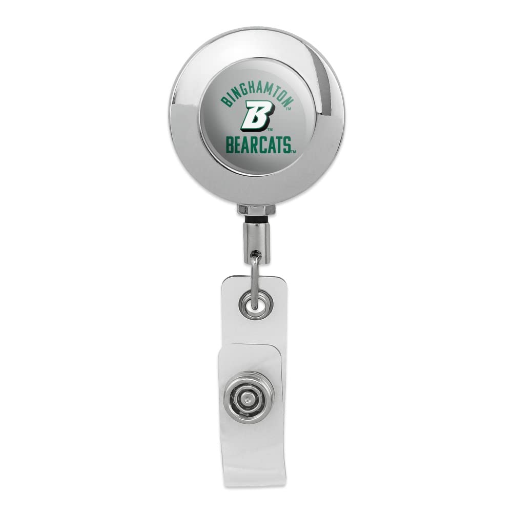 Binghamton Bearcats Retractable ID Badge Reel - Premium Metal Chrome ID Card Holder Clip for Work, School, and Events