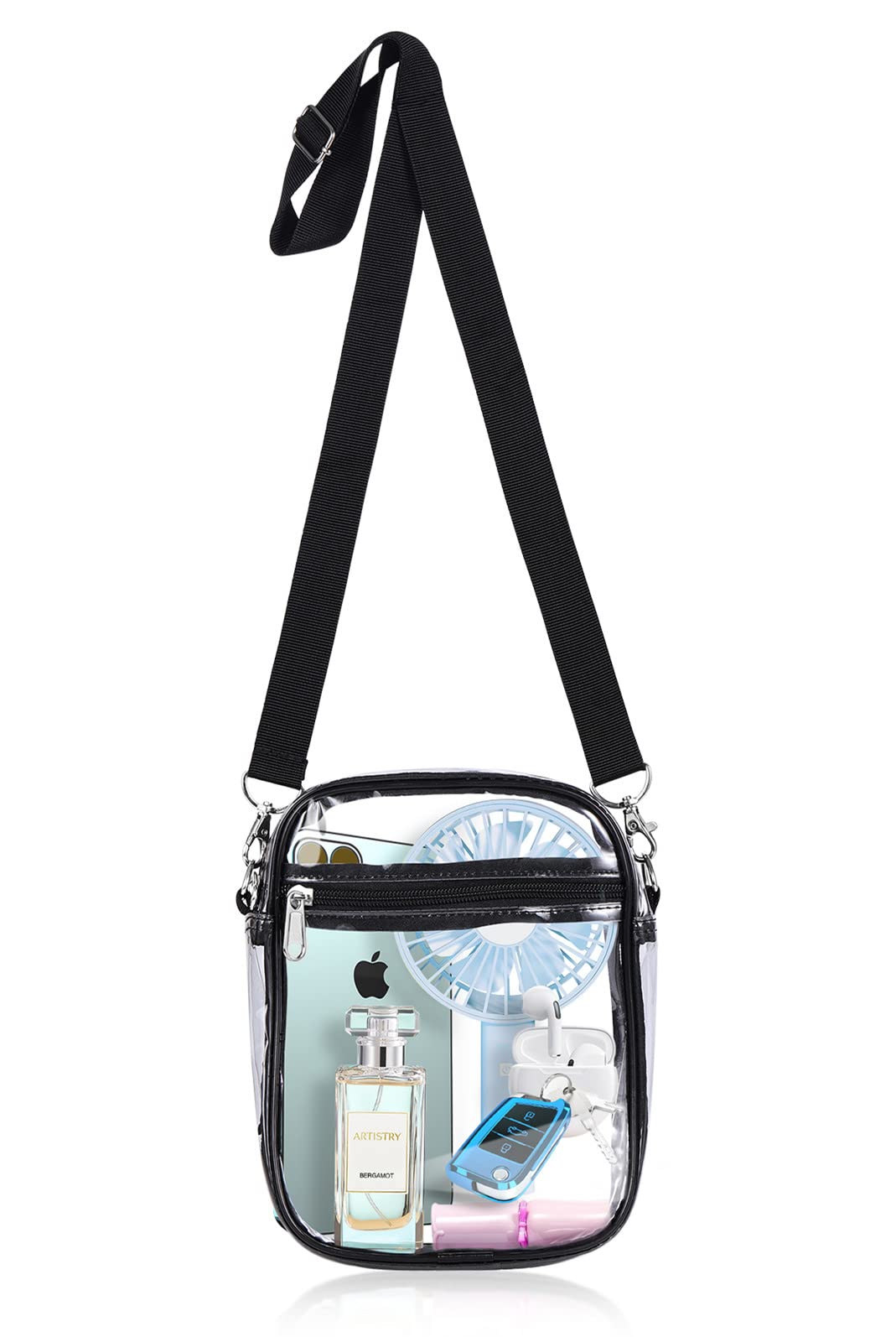 Stadium Approved Clear Crossbody Bag for Women - Adjustable Transparent Purse for Concerts, Festivals & Sports Events | Fashionable & Secure Essentials Carrier for Music Venues, Theme Parks & Stadiums