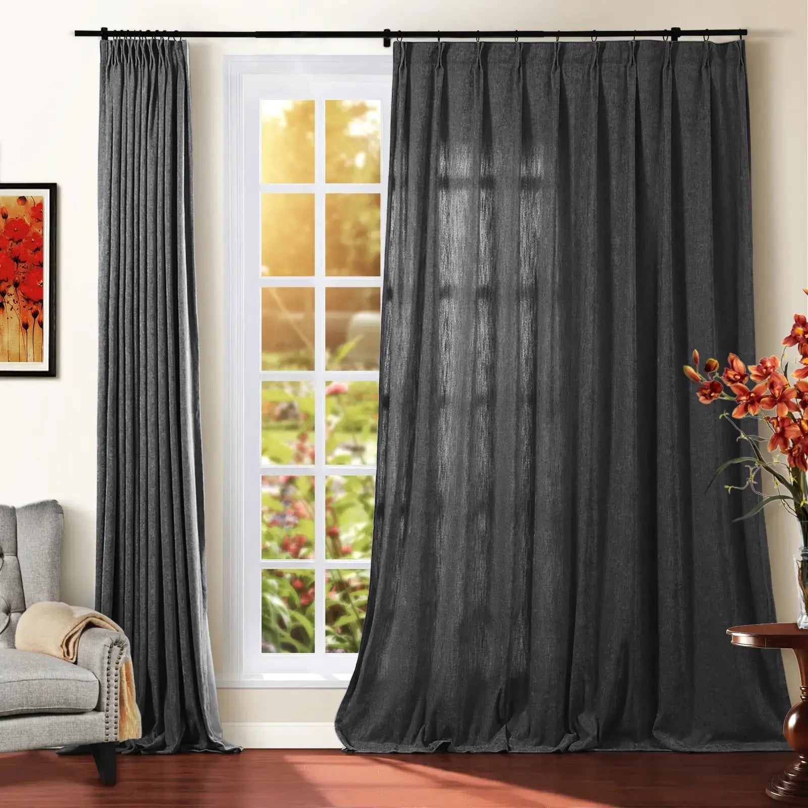 Premium Tino Heavyweight Chenille Pleated Curtains - Elegant Blackout Drapes for Living Room & Bedroom - Soft Textured Thermal Insulated Window Treatments for Home Decor