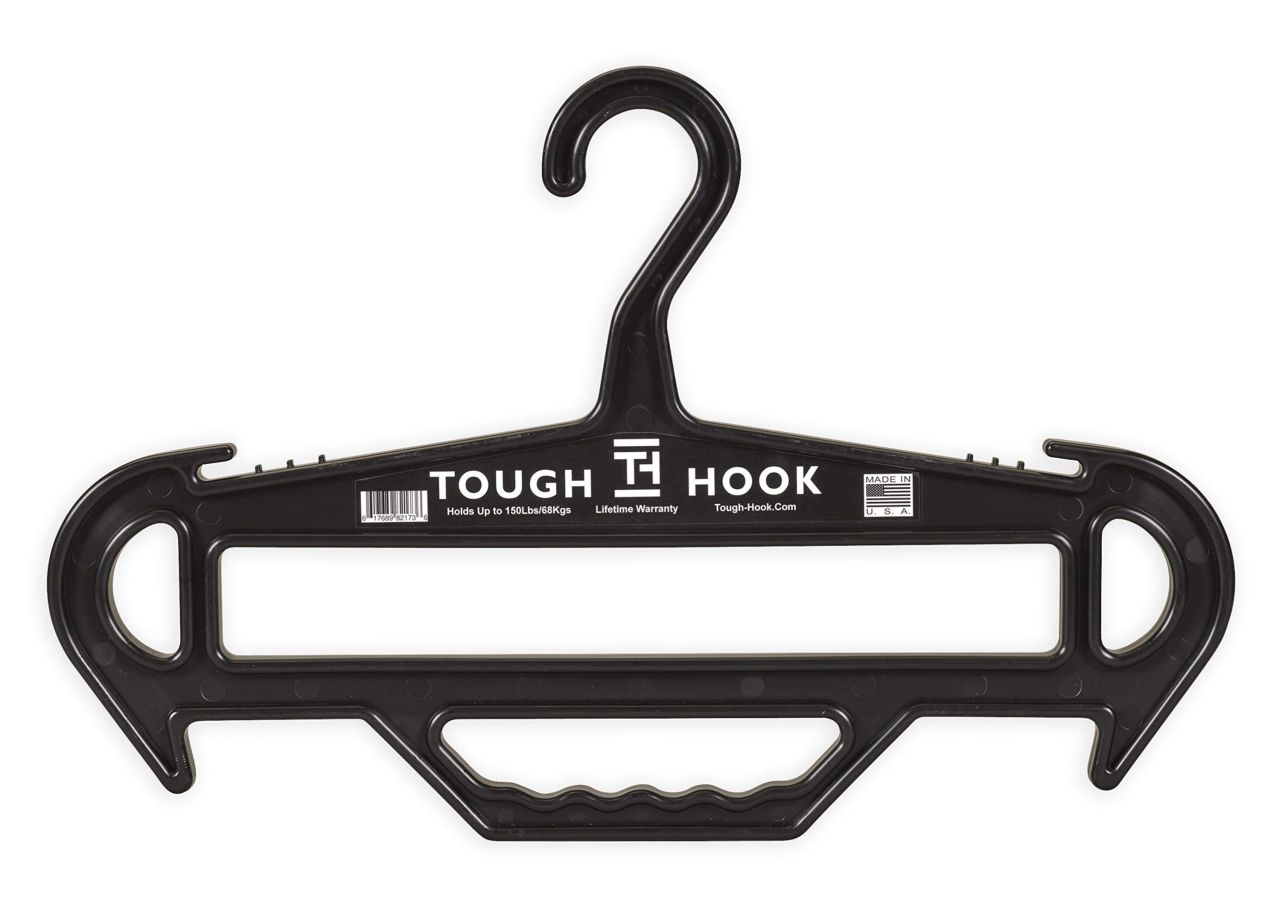 Tough Hanger XL (Black) - Unbreakable Heavy Duty Clothes Hanger - 100% Made in USA - Holds 180 lbs - Built-in Carry Handle - Premium Oversized Garment Hanger for Closet Organization - Perfect for Heavy Coats, Suits, and Wardrobe Storage