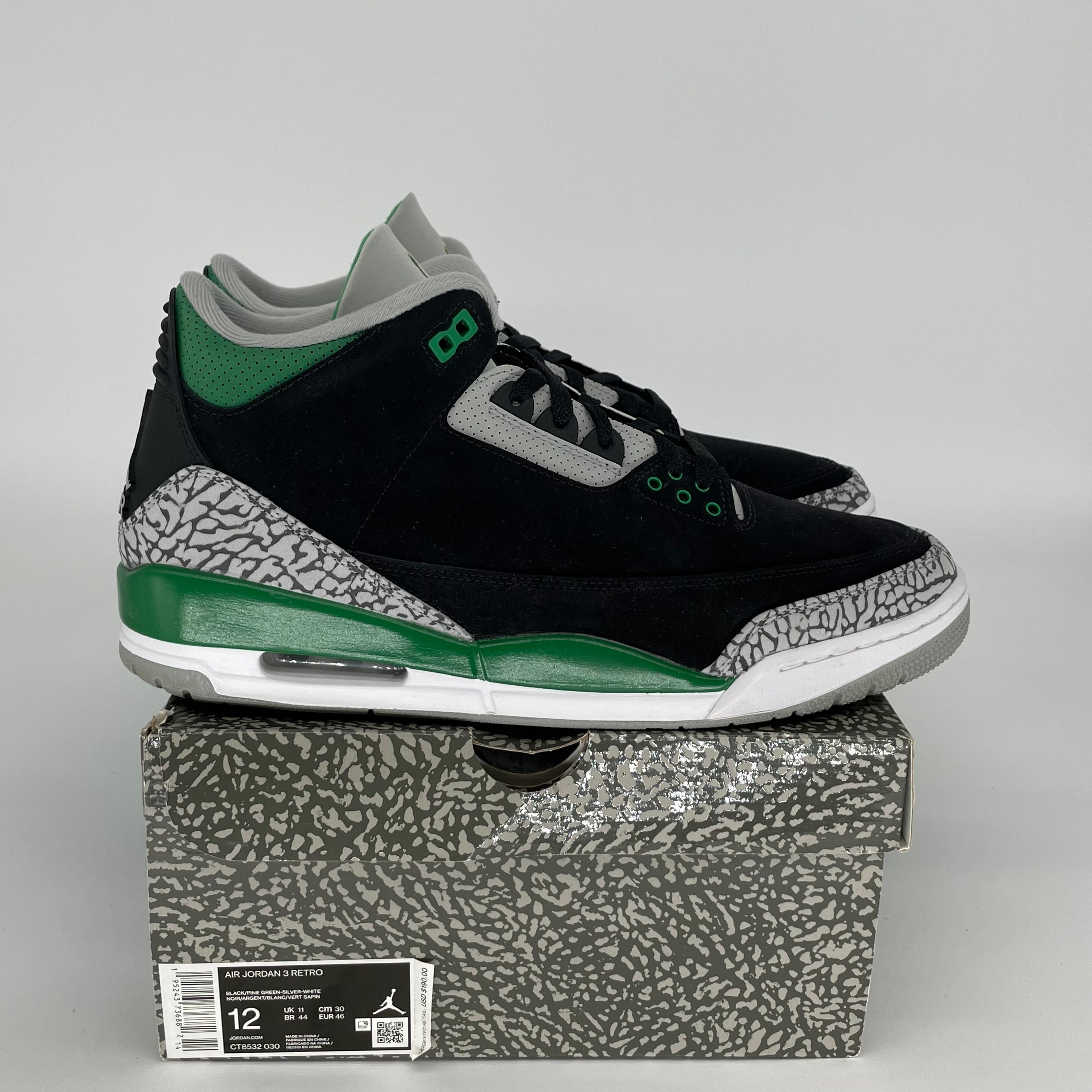 AIR JORDAN 3 Retro Pine Green Men's Basketball Shoes Size 12 - CT8532-030 - Perfect for Streetwear & Sneaker Collection