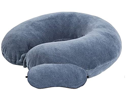 Juzzii Velvet Neck Pillow & Eye Mask Set - Ultra Soft Travel Pillow with Adjustable Strap for Airplane, Car, Office & Home Use - Perfect for Long Flights, Road Trips & Nap Time (Grey)