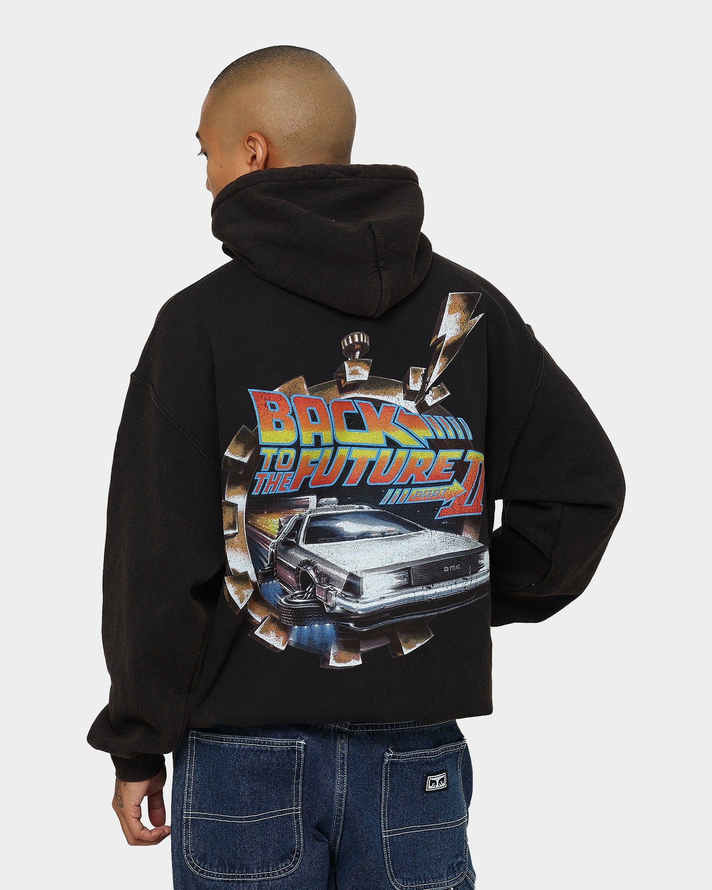 Vintage Back To The Future 2 Hoodie - Washed Black Retro Movie Sweatshirt - American Thrift Style - Perfect for Cosplay, Movie Nights & 80s Nostalgia Fans