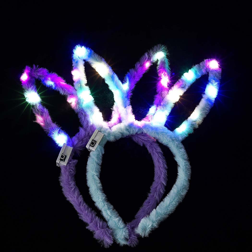LED Bunny Ears Headbands - Glow in The Dark Light Up Hair Accessories for Women & Girls (2 Pack) - Perfect for Halloween, Raves, Concerts & Night Parties