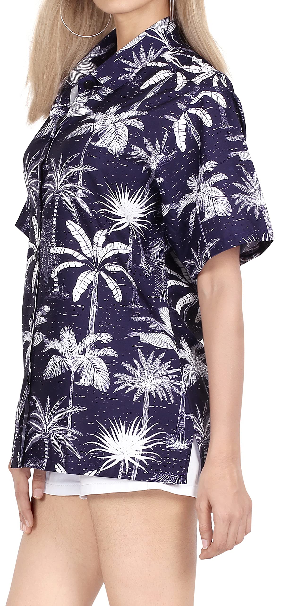 Happy Bay Women's Short Sleeve Hawaiian Beach Shirt - Floral Print Vacation Top for Summer, Beach Party, Luau, and Tropical Getaways
