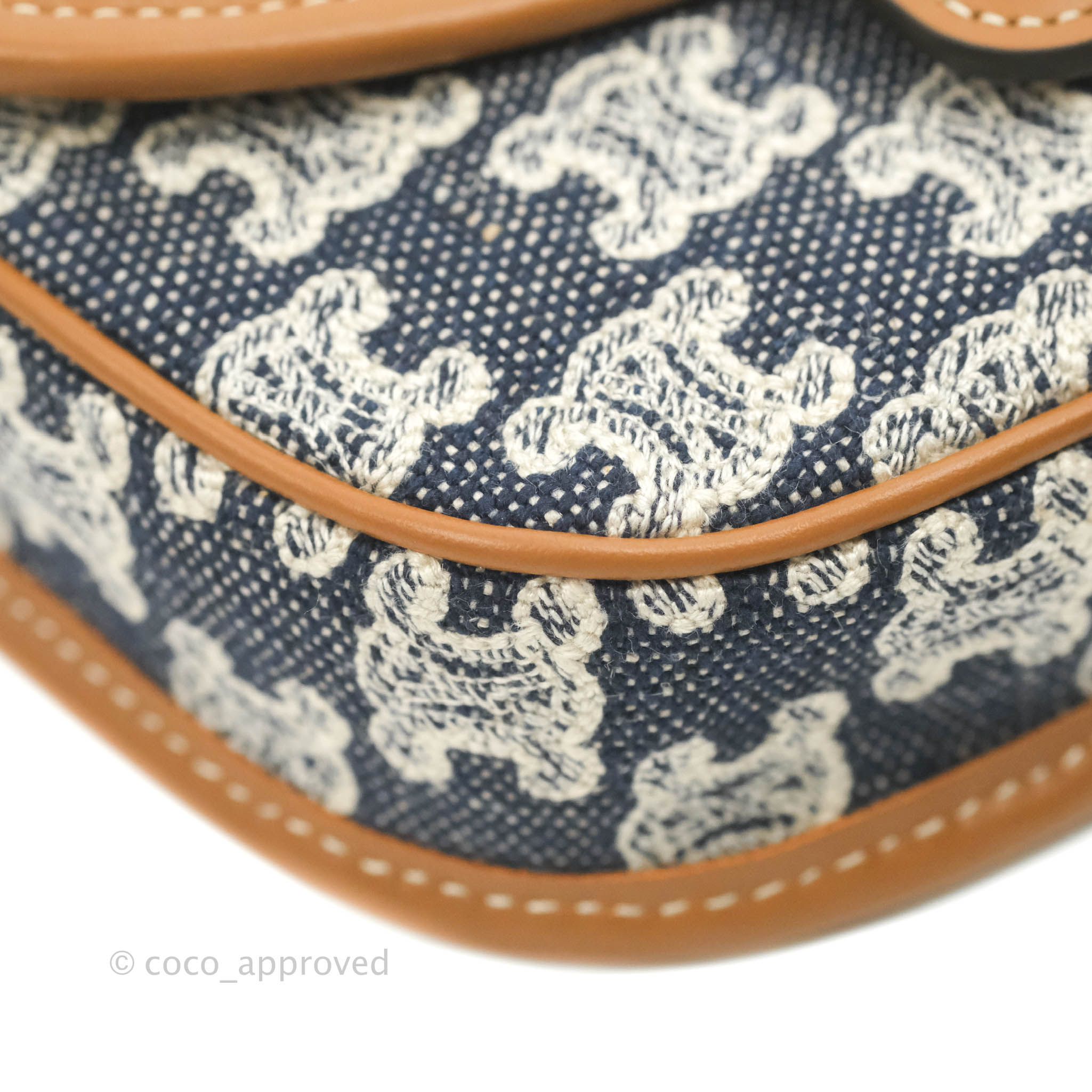 Celine Mini Besace Bag in Navy Textile with Triomphe Embroidery Calfskin Leather - Stylish Crossbody Purse for Women, Perfect for Work, Travel & Everyday Use