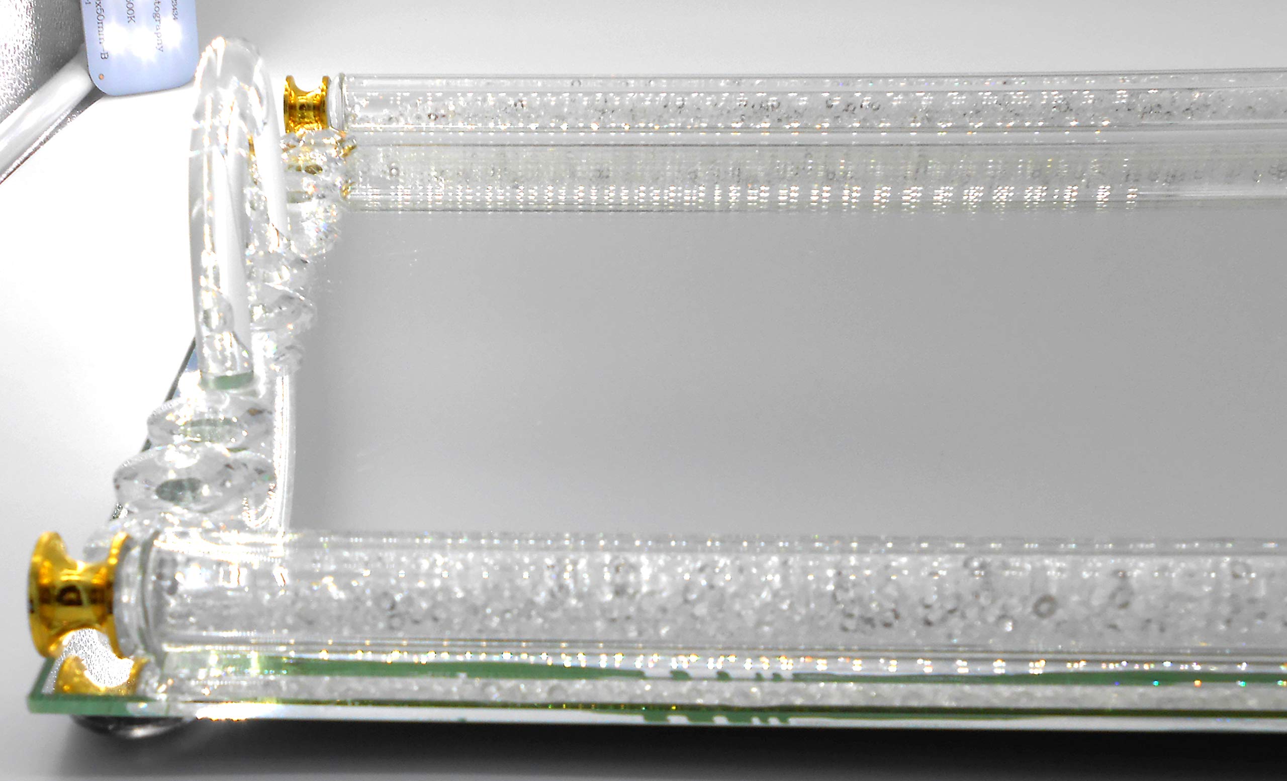 Elegant Rectangle Mirrored Crystal Tray - 15” x 10” x 3” Vanity Organizer for Makeup, Jewelry & Perfume | Decorative Dresser Tray for Cosmetics, Skincare & Cookies | Luxury Home Decor & Gift Idea