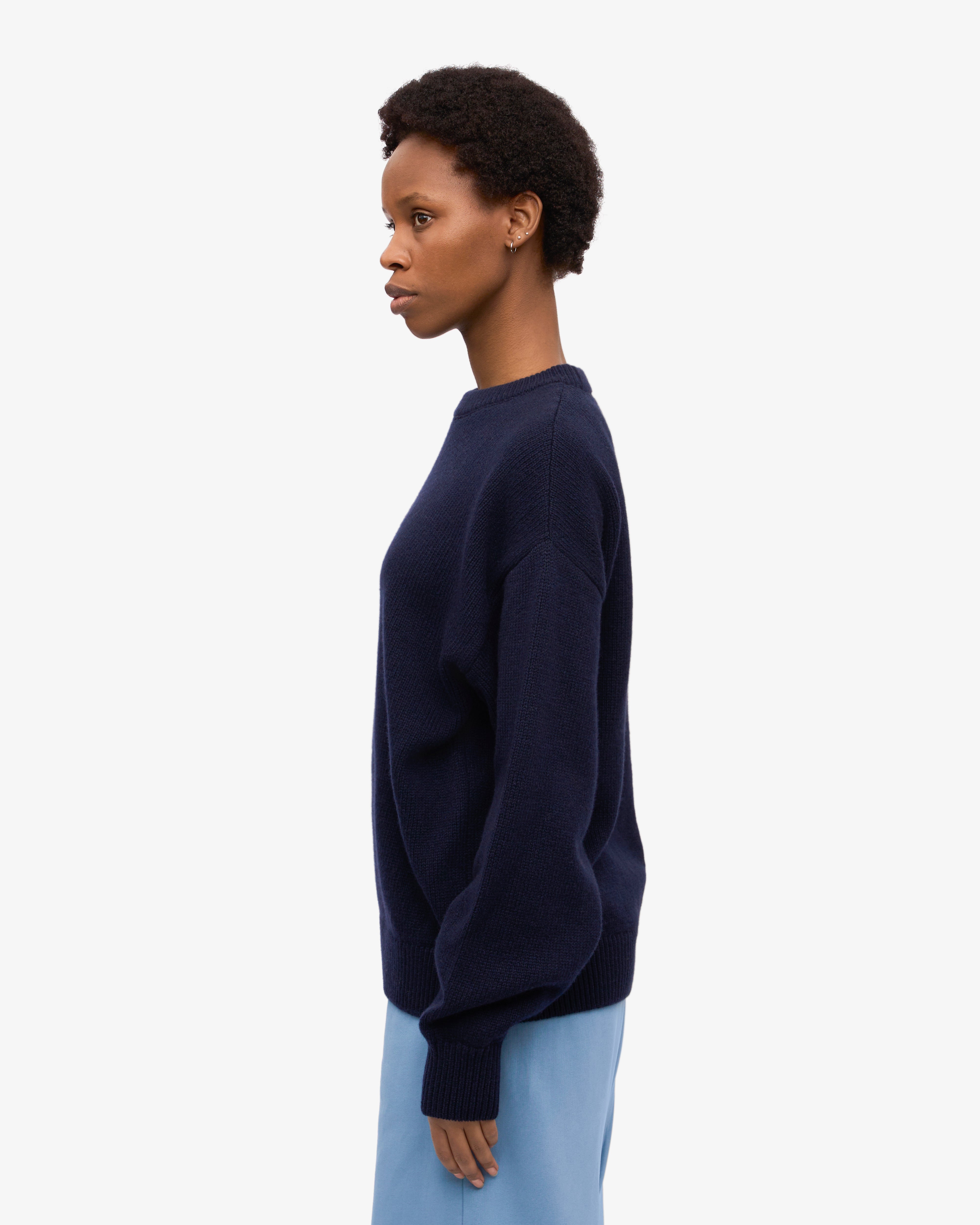 Premium Oversized Merino Wool Sweater for Women - Soft & Warm Navy Blue Crewneck Pullover - Perfect for Winter, Fall & Cozy Home Wear