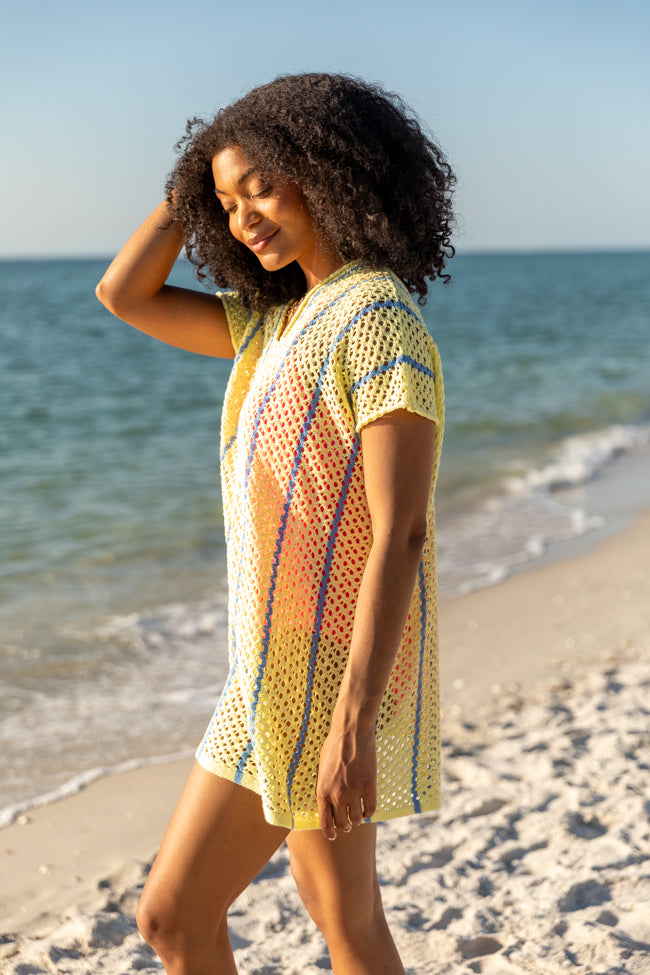 Stylish Yellow and Blue Knit Cover Up - Perfect for Beach, Pool, and Summer Outfits | Never Ending Sunny Days