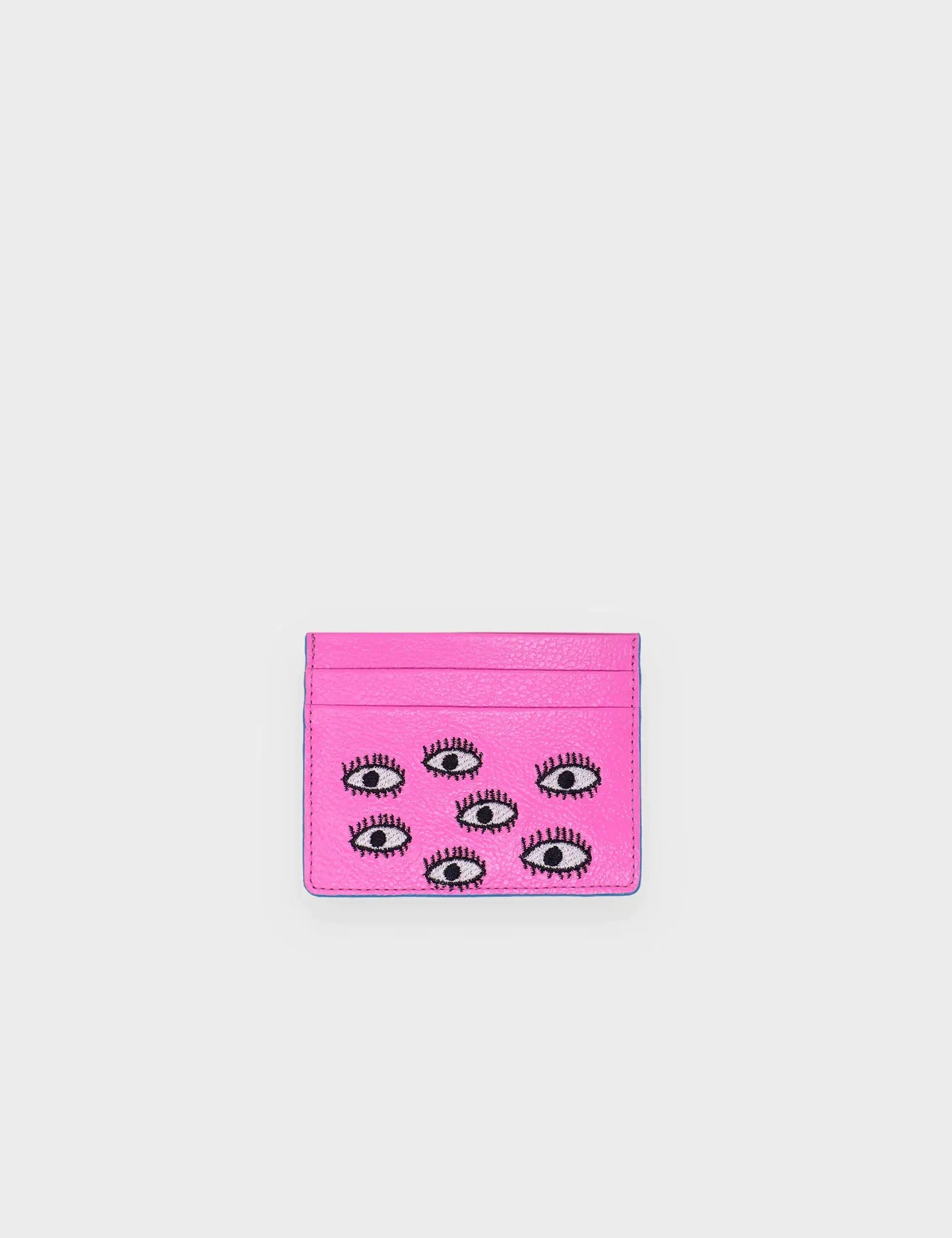 Filium Bubblegum Pink Leather Cardholder with All Over Eyes Embroidery - Stylish Wallet for Women, Credit Card Holder, Perfect for Parties, Travel & Everyday Use