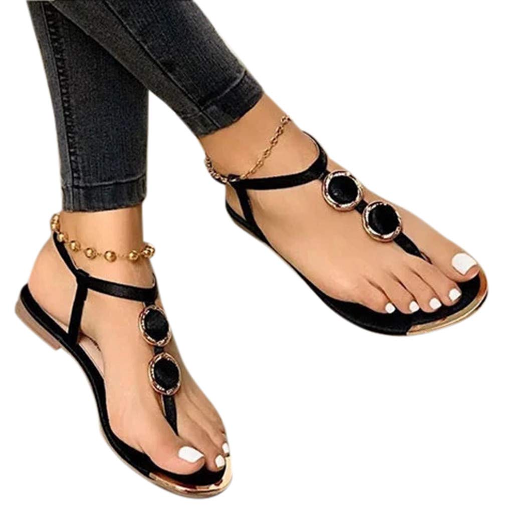 Gibobby Women's Summer Rhinestone Flat Sandals - Comfortable Cute Jeweled Thong Sandals for Casual Wear | Beach, Vacation, and Everyday Use