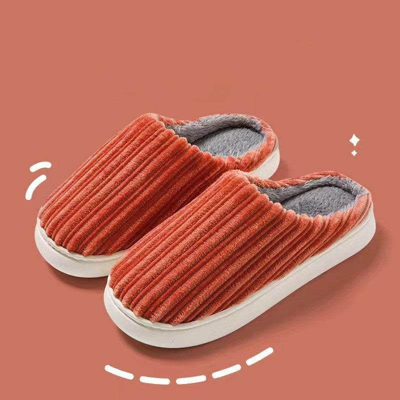 Cozy Striped Fleece Slippers for Women & Men - Warm Winter Indoor/Outdoor House Shoes for Home, Office & Travel