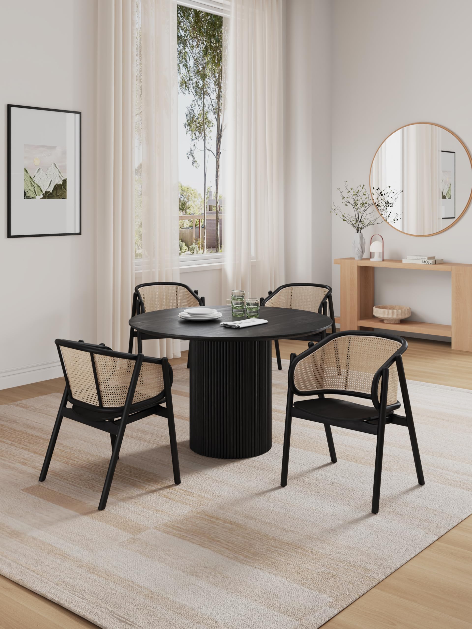 Versailles Rattan Cane Accent Chair - Solid Ash Wood Frame, Ergonomic Curved Seat, Fully Assembled Armchair for Living Room, Bedroom or Patio - Black/Natural - Stylish Home Decor & Comfortable Seating Solution