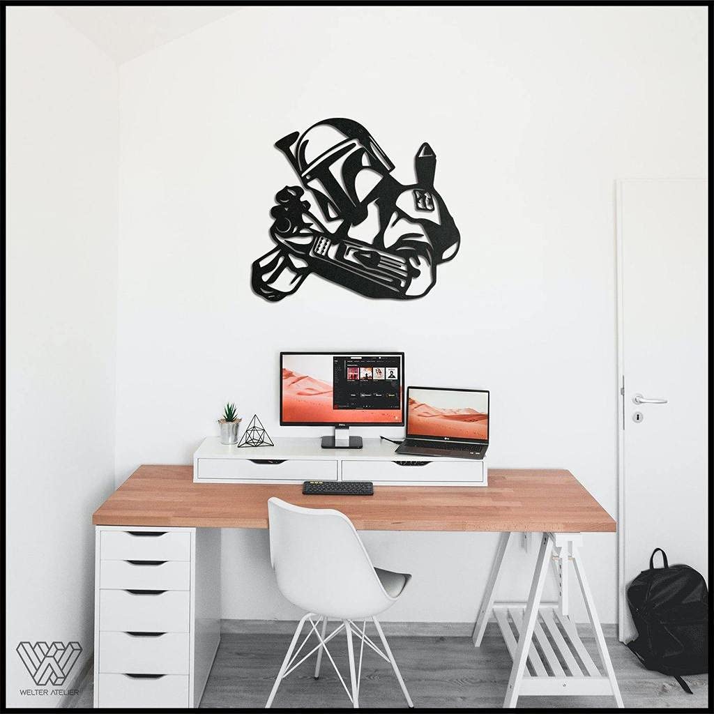 Boba Fett Metal Wall Art 27.5x30.7 Inches - Star Wars Themed Home Decor for Living Room, Bedroom, Kitchen & Bathroom - Indoor Outdoor Wall Hanging Decoration - Perfect for Sci-Fi Fans & Gift Giving