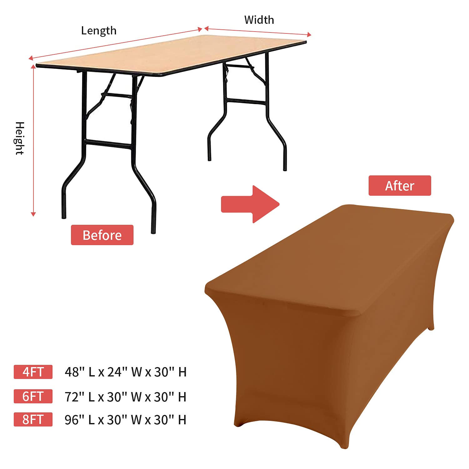 ManMengJi 6 ft Spandex Table Cover - Stretchable Fitted Tablecloth for Standard Folding Tables, Universal Rectangular Tablecloth for Wedding, Banquet, Party & Events (Brown) - Perfect for Indoor & Outdoor Decorations, Catering, and Home Dining