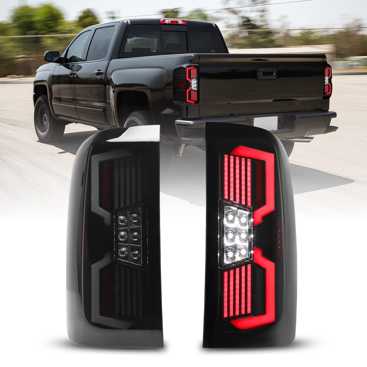 Nixon Offroad LED Tail Lights Assembly for 2014-2018 Chevy Silverado 1500 & 2015-2018 Silverado 2500HD/3500HD - Smoked LED Sequential Turn Signals & Full LED Indicators - Upgrade for Enhanced Visibility & Style