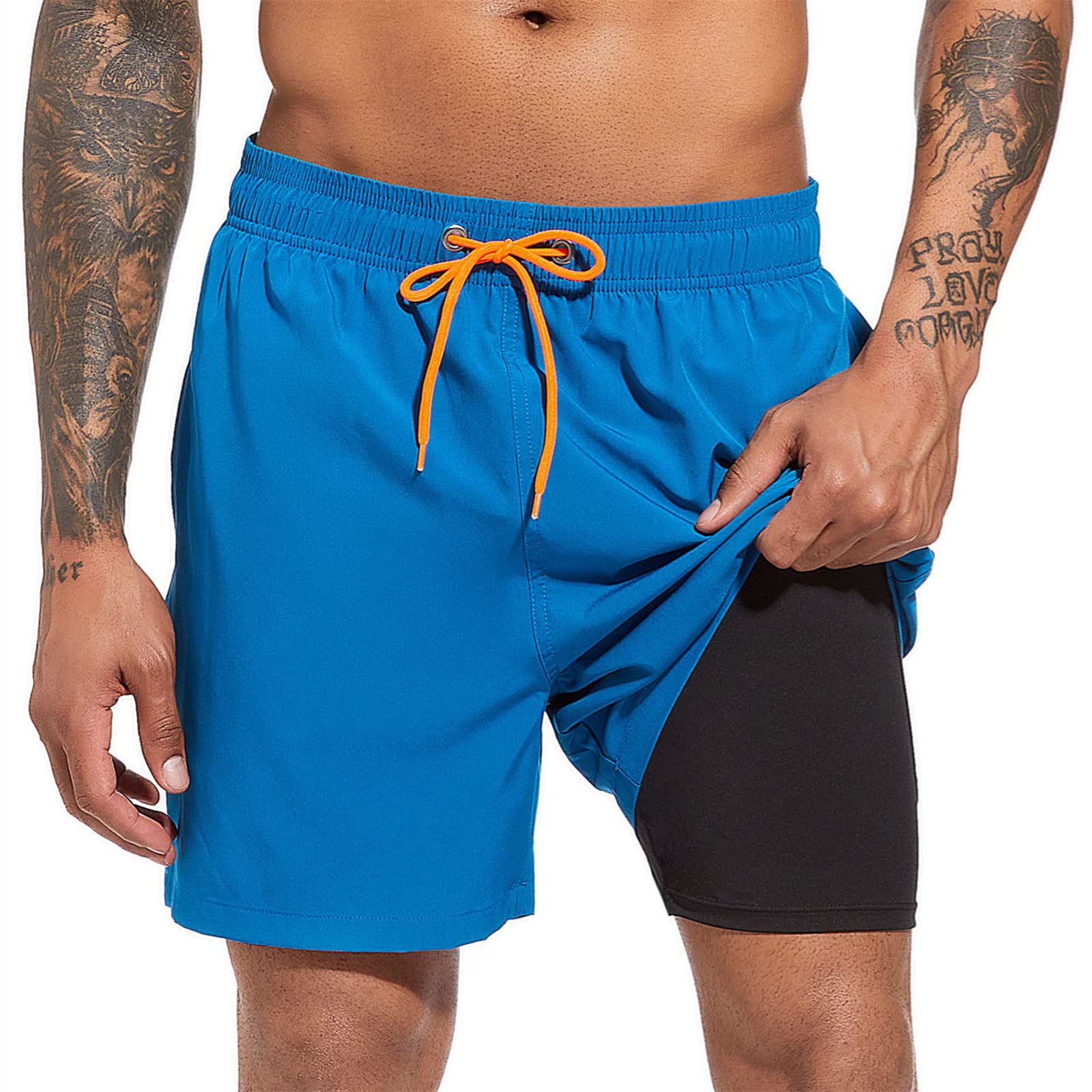 **Men's Quick Dry Swim Trunks with Compression Liner & Zipper Pockets - Lightweight Beach Shorts for Swimming, Surfing & Summer Activities**