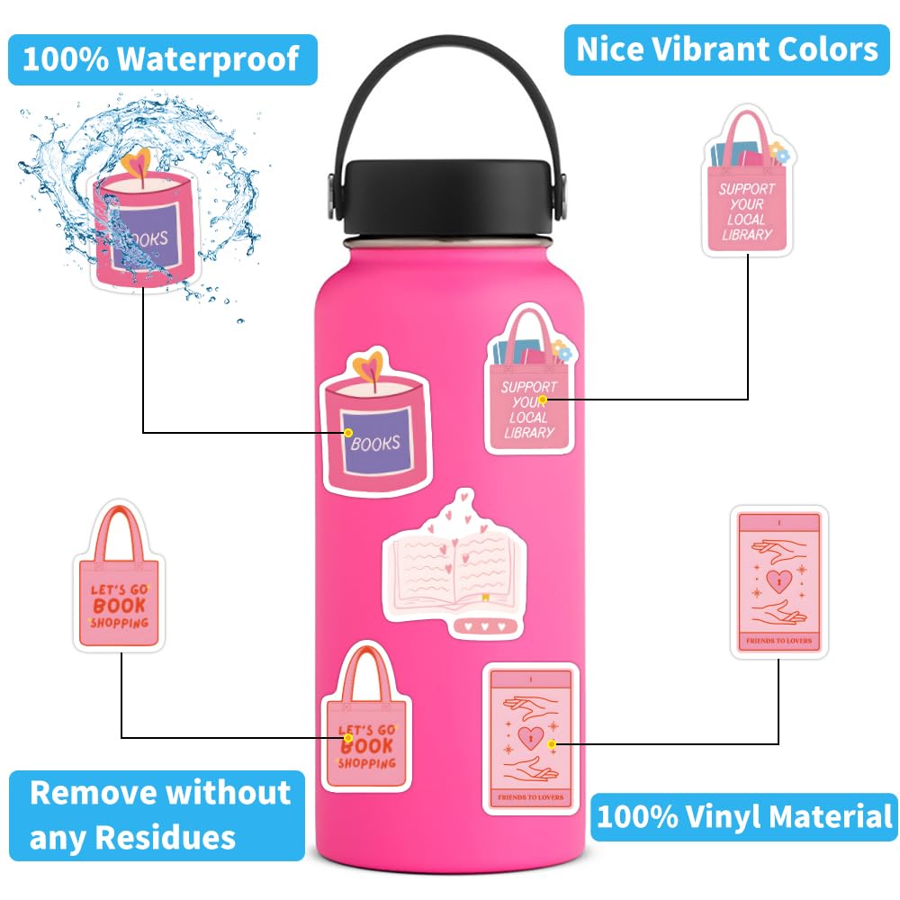 64 PCS Pink Bookish Stickers for Kindle - Aesthetic Booktok Reading Stickers, Perfect Book Lover Gifts for Women & Girls - Ideal for Kindle Cases, Journals, Scrapbooking & Reading Accessories