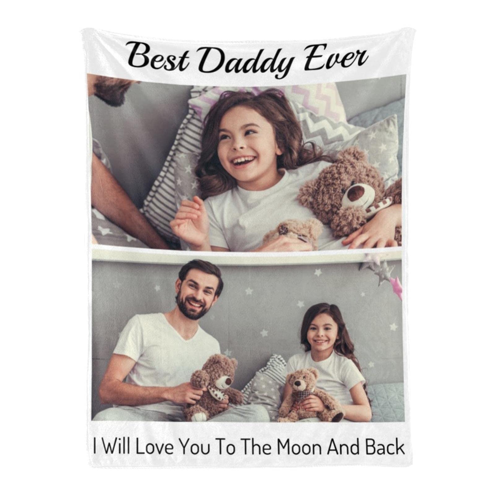 Custom Photo Blanket Personalized with Your Picture & Text - Soft Fleece Throw Blanket for Dad, Mom, Grandpa - Perfect Gift for Father's Day, Birthday, Anniversary & Christmas - Cozy Home Decor, Family Keepsake, Couch Throw for Living Room