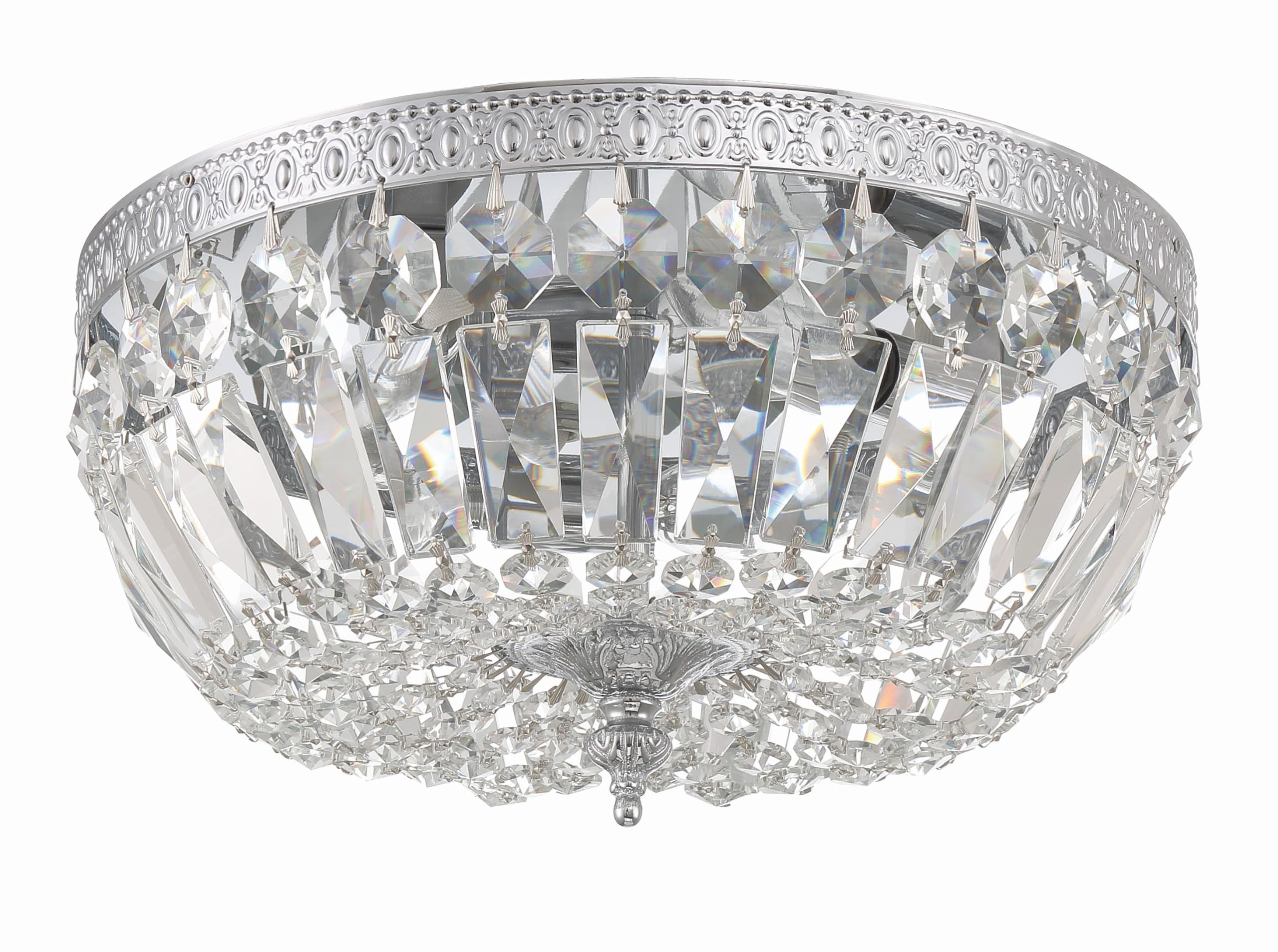 Crystorama 3-Light Hand-Cut Crystal Polished Chrome Flush Mount Ceiling Light - Elegant Lighting for Bedroom, Living Room & Dining Room