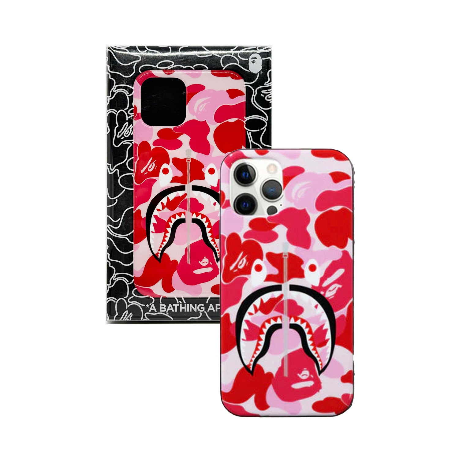 BAPE 'ABC Camo Shark' (2021) iPhone 12/12 Pro Case - Pink Camouflage Design Protective Phone Cover for Men & Women | Perfect for Streetwear Fashion & Daily Use