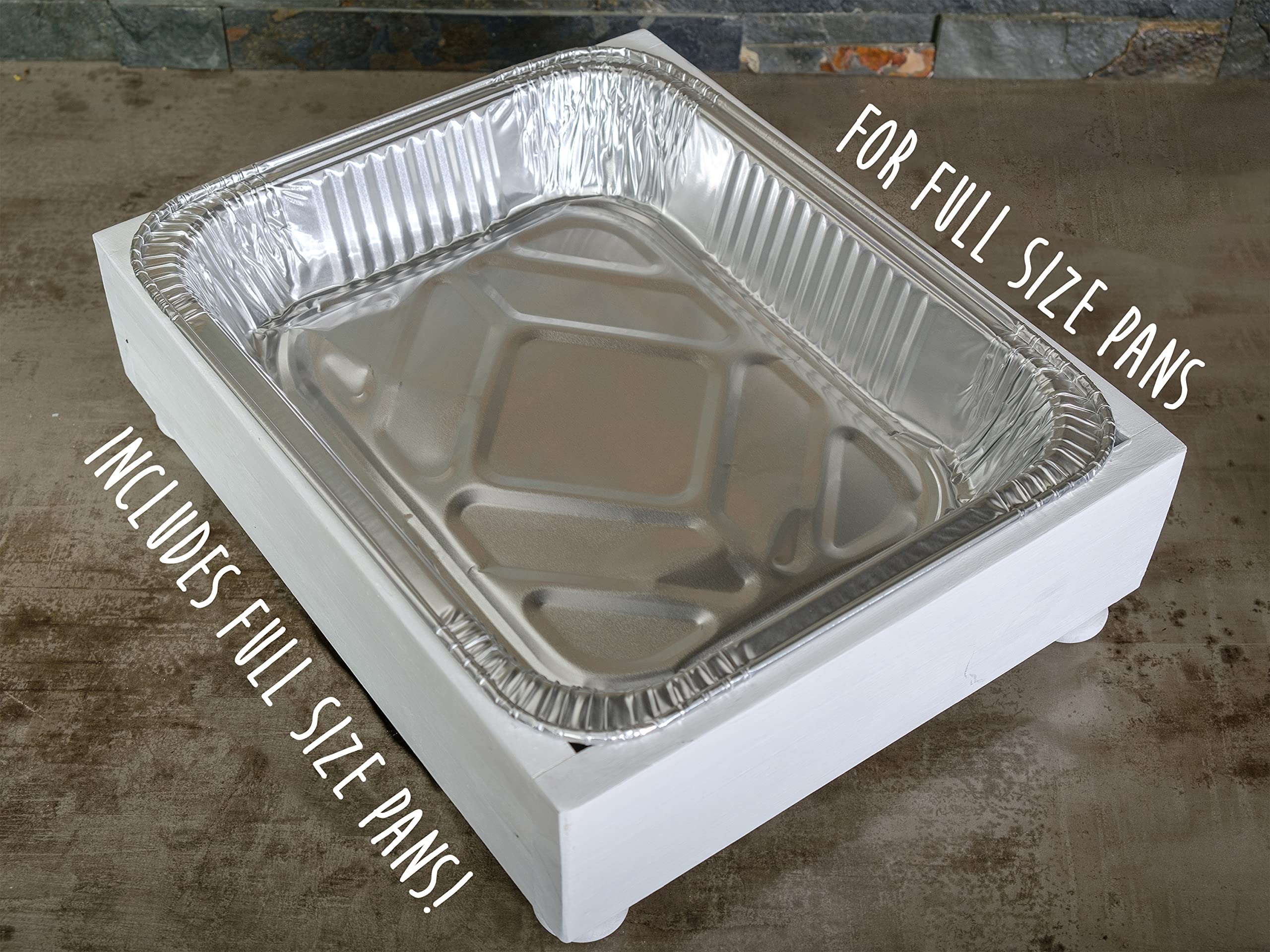 Full Size Disposable Aluminum Foil Pan Holder - Heavy Duty Buffet Server & Tray Display Stand for Catering, Weddings, Parties - Perfect for Farmhouse Kitchen Decor & Event Serving