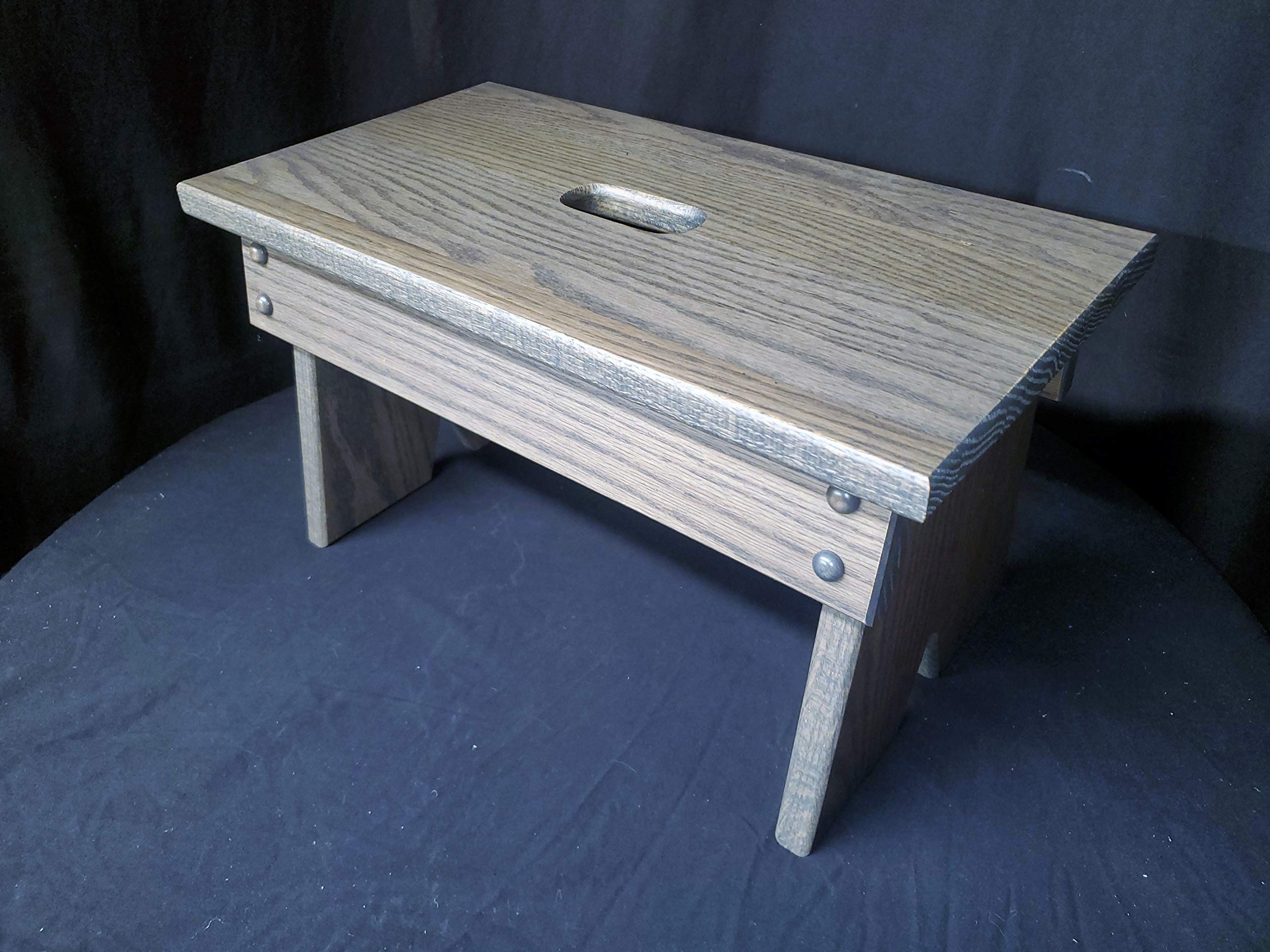 Solid Oak Step Stool - Handmade Amish Footstool for Kitchen, Bedroom, Living Room & Bathroom | Antique Slate Finish | Perfect for Reaching High Shelves & Home Decor