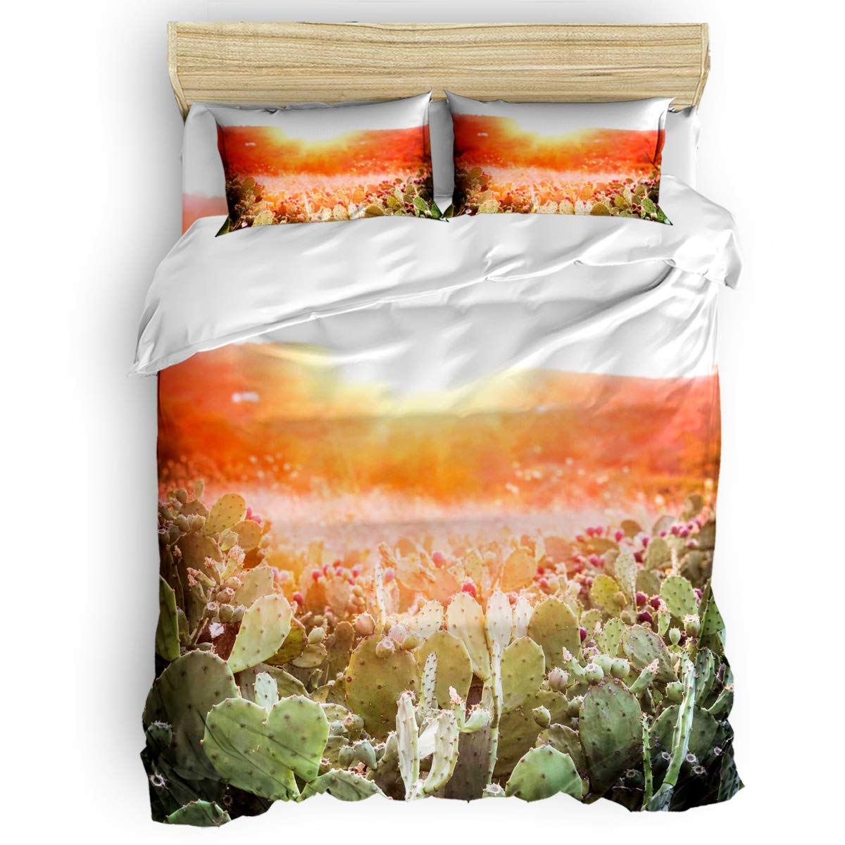 PartyShow 4-Piece Queen Size Bedding Set - Cactus Ocean Sunrise Design, Soft Comforter Cover with 2 Pillowcases for Kids' Bedroom | Perfect for Summer Mornings & Children's Room Decor